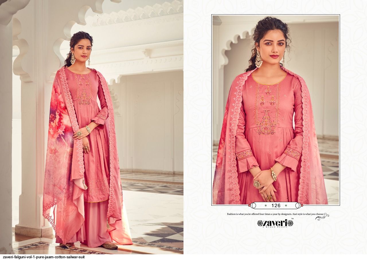 Zaveri Presents Falguni Vol 1 Jam Cotton With Embroidery Work Salwar Suit With Palazzo