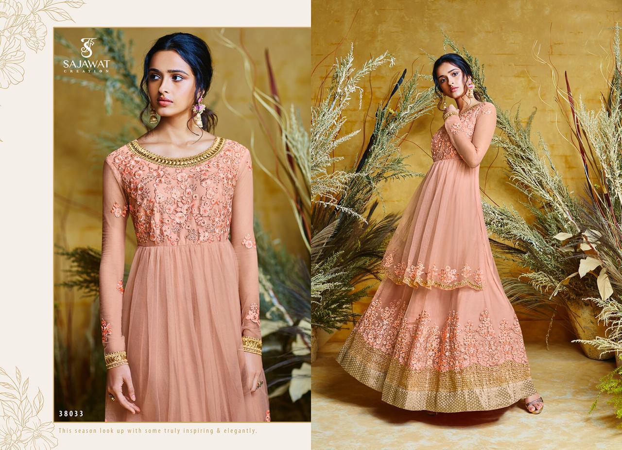 Sajawat Creation Bride Vol4 38031-38035 Series Net Fabric Heavy Embroidered Floor Length Anarkali Suits