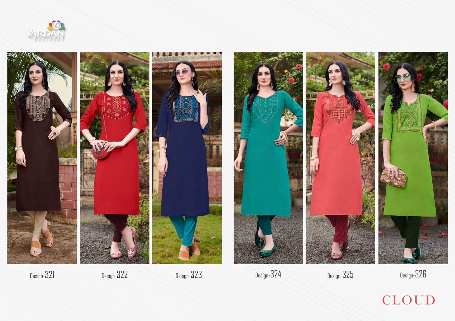 Vardan Designer Cloud Vol2 321-326 Series Nira Cotton Indian Women Fashion Straight Kurtis