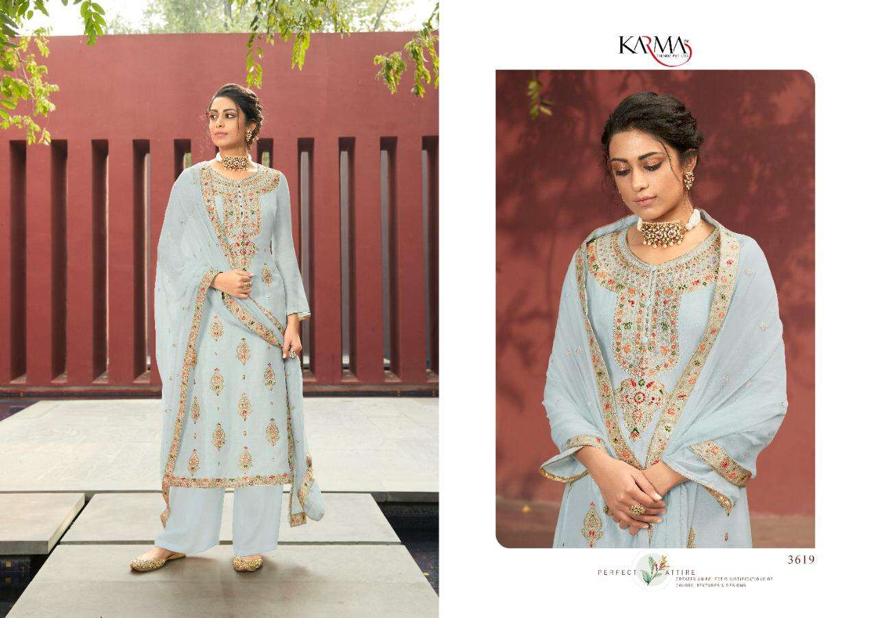 Noor Vol 2 By Karma Silk Jacquard Party Wear Suits Wholesaler