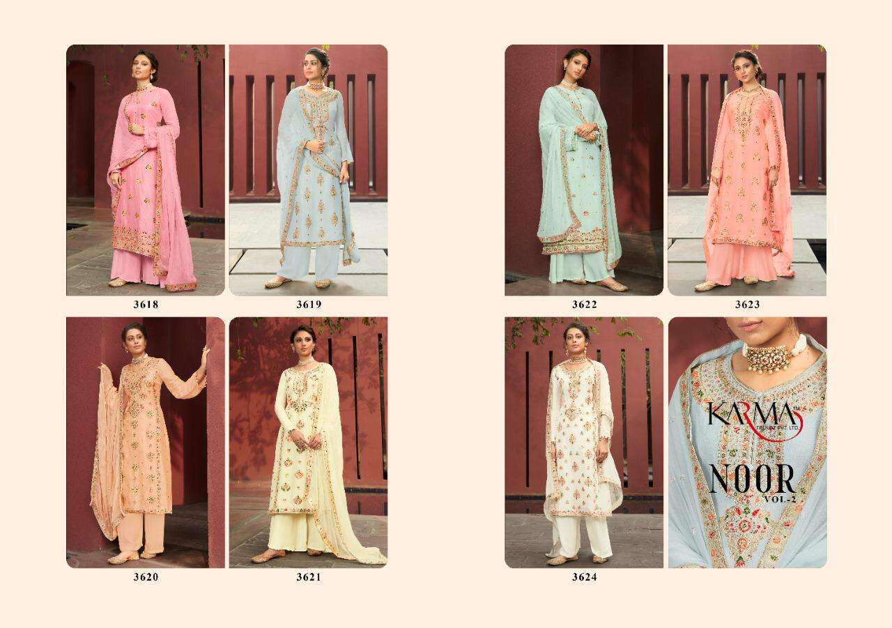 Noor Vol 2 By Karma Silk Jacquard Party Wear Suits Wholesaler