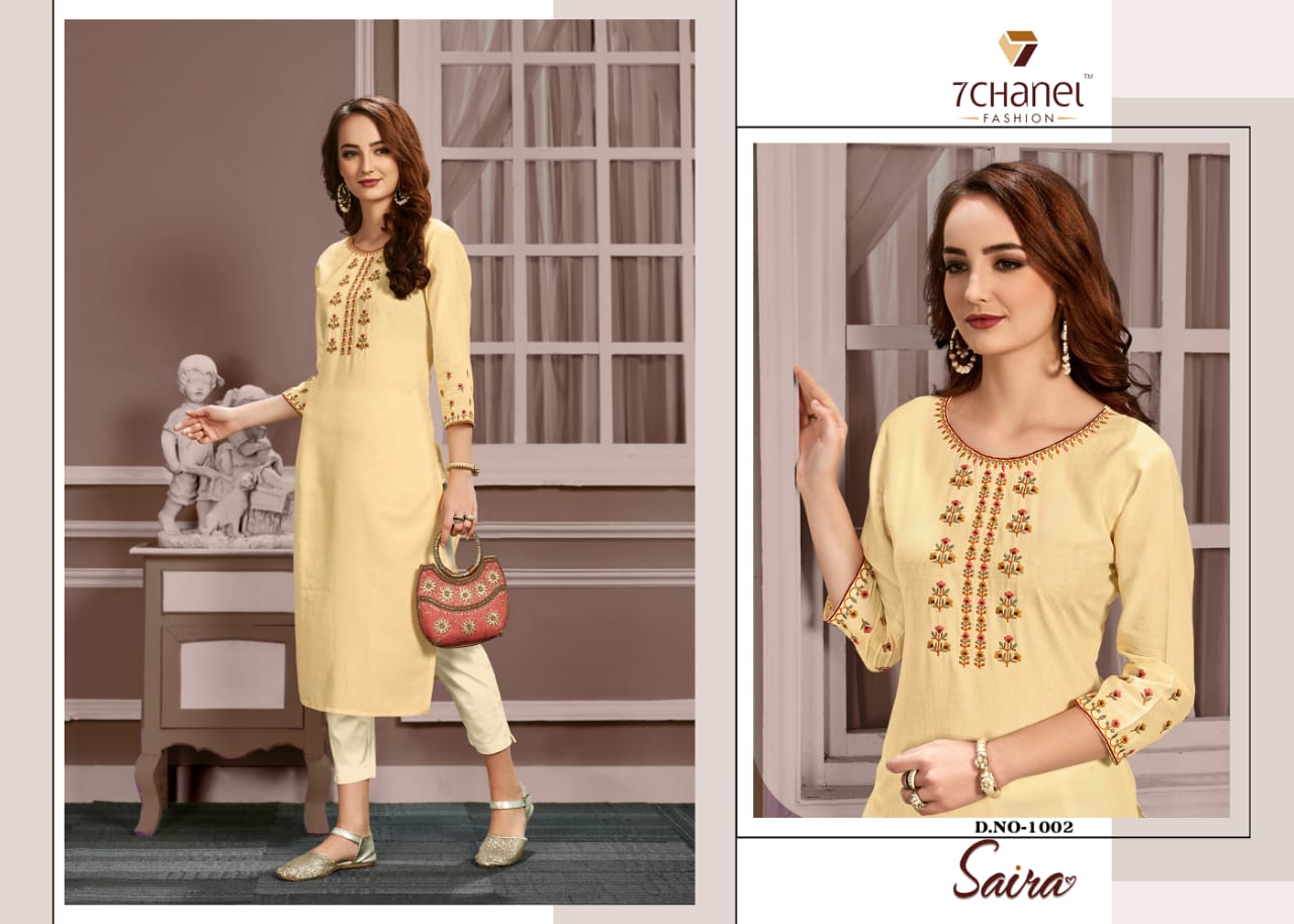 7 Chanel Presents Saira Fancy Emboridery Cotton Kurtis Catalouge Wholesale Rate In Surat – Saidharanx