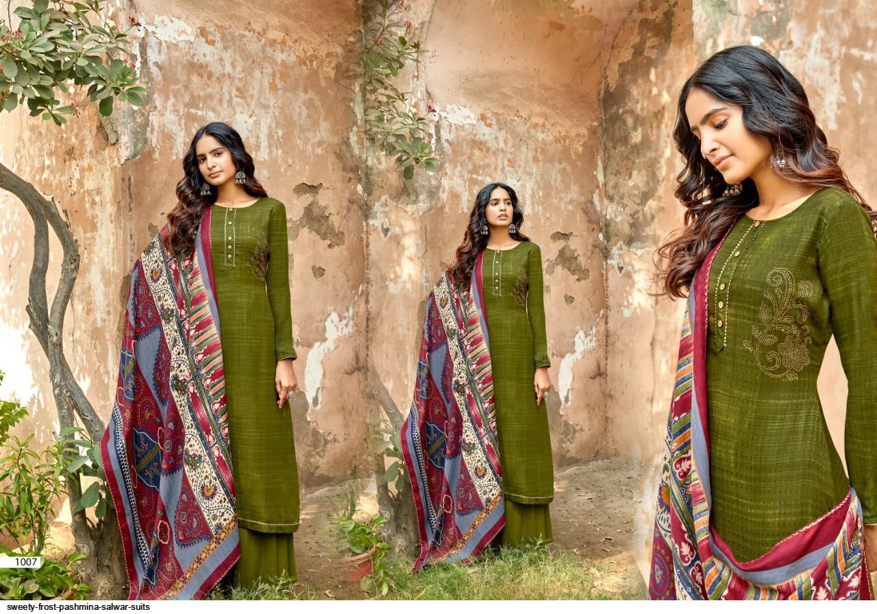 Sweety Fashion Presnets Frost Pashmina Dress Material Wholesale Rate In Surat