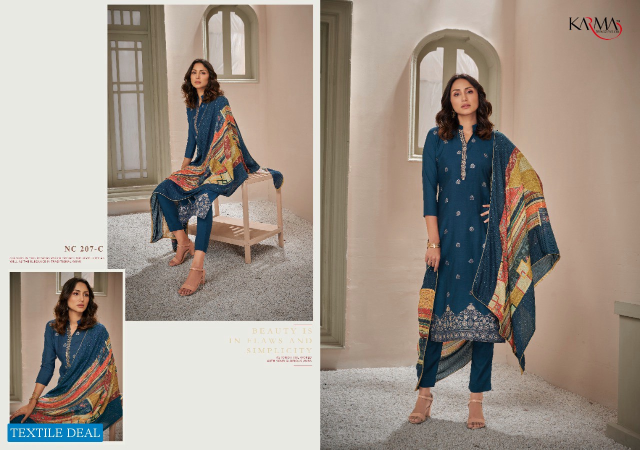 Karma Trendz 207 Series Muslin Jacquard With Work Dress Material Collection