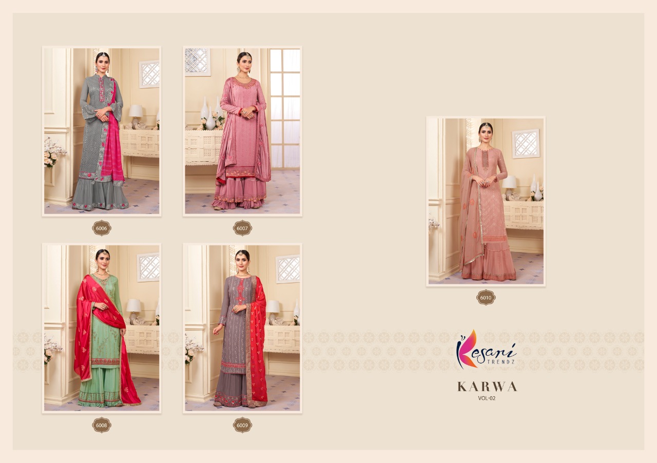 Kesari Trendz Karwa Vol 2 Georgette Embroidery Exclusive Salwar Suit Full Catalog