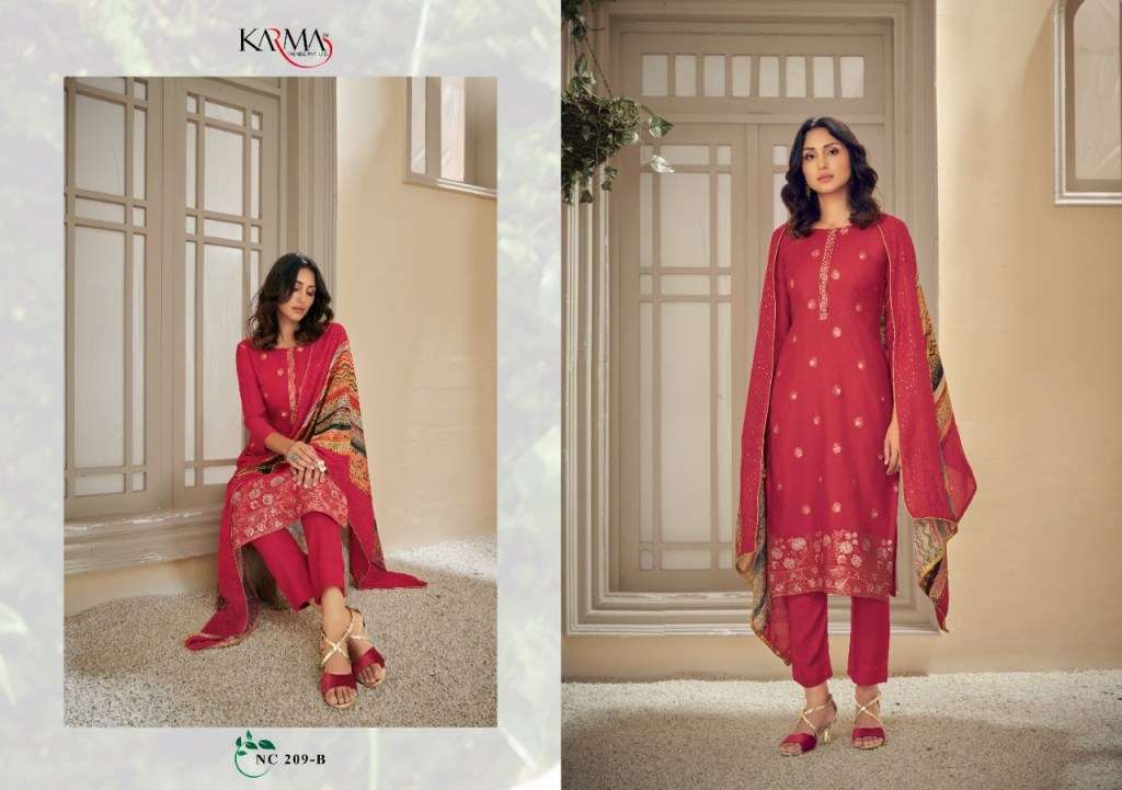 Karma Trendz 209 Series Muslin Jacquard With Work Dress Material Collection At Saidharanx