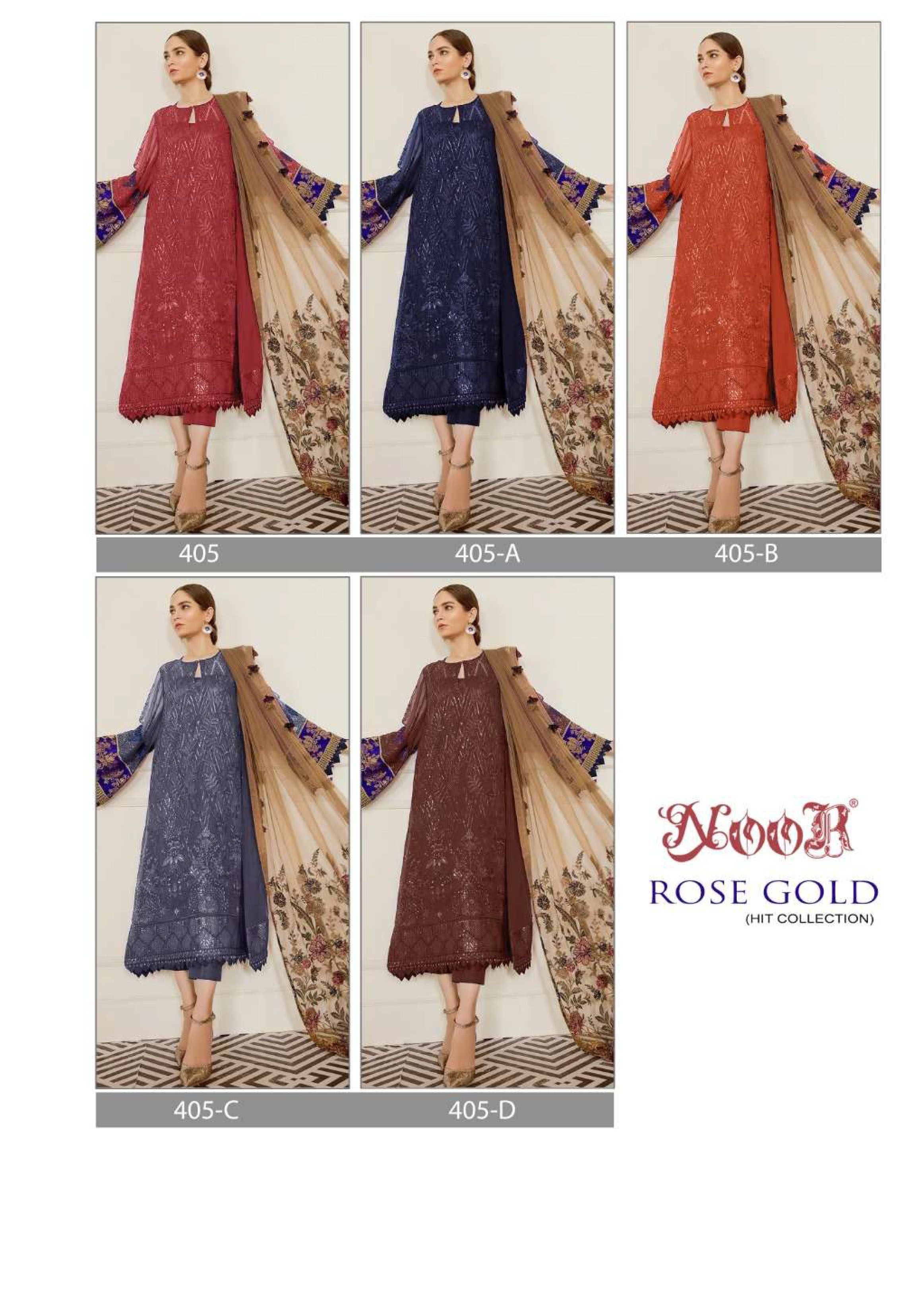 Noor Presents Latest Pakistani Catalog Rose Gold 405 Series Wholesale Rate In Surat- Saidharanx