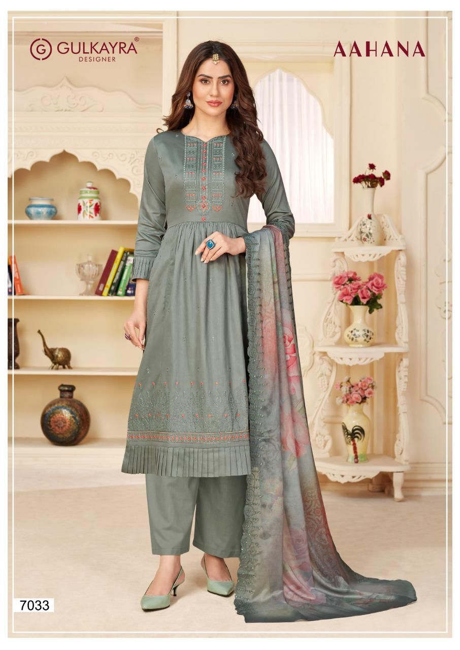 Gulkayra Designer Aahana 7033-7038 Series Jam Silk Fabric Embroidery Work Party Wear Special Dress Material At Saidharanx