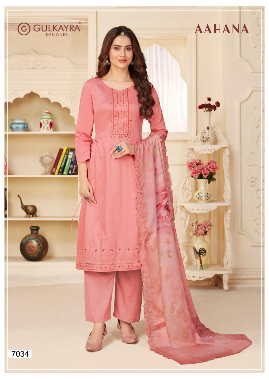 Gulkayra Designer Aahana 7033-7038 Series Jam Silk Fabric Embroidery Work Party Wear Special Dress Material At Saidharanx