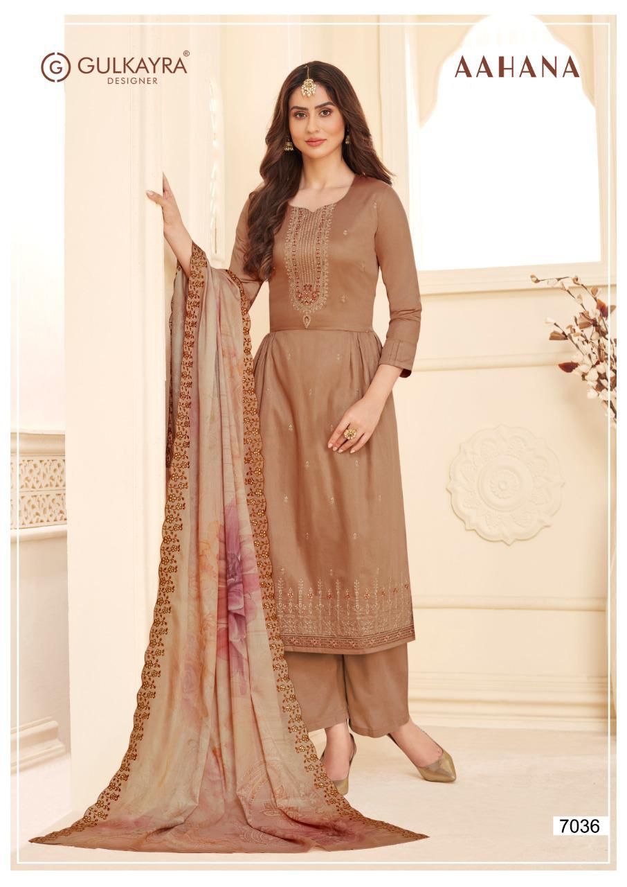 Gulkayra Designer Aahana 7033-7038 Series Jam Silk Fabric Embroidery Work Party Wear Special Dress Material At Saidharanx