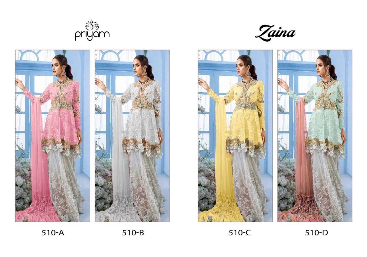 Priyam Fashion Presents Latest Pakistani Concept Catalog Zaina Dn. 510a To 510d Wholesale Rate At Saidharanx