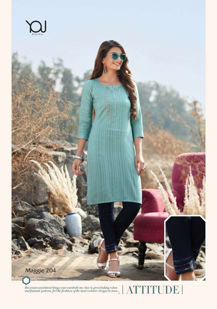 Maggie Vol-2 By You 201 To 207 Series Designer Rayon Kurtis With Pant At Saidharanx