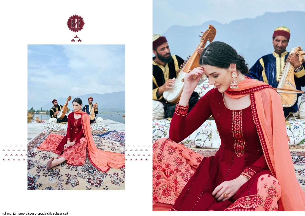 Rsf Present Manjari Pure Viscose Upada Silk In Heavy Mirror Work Sharara Designer Suit In Wholesale Price At Saidharanx