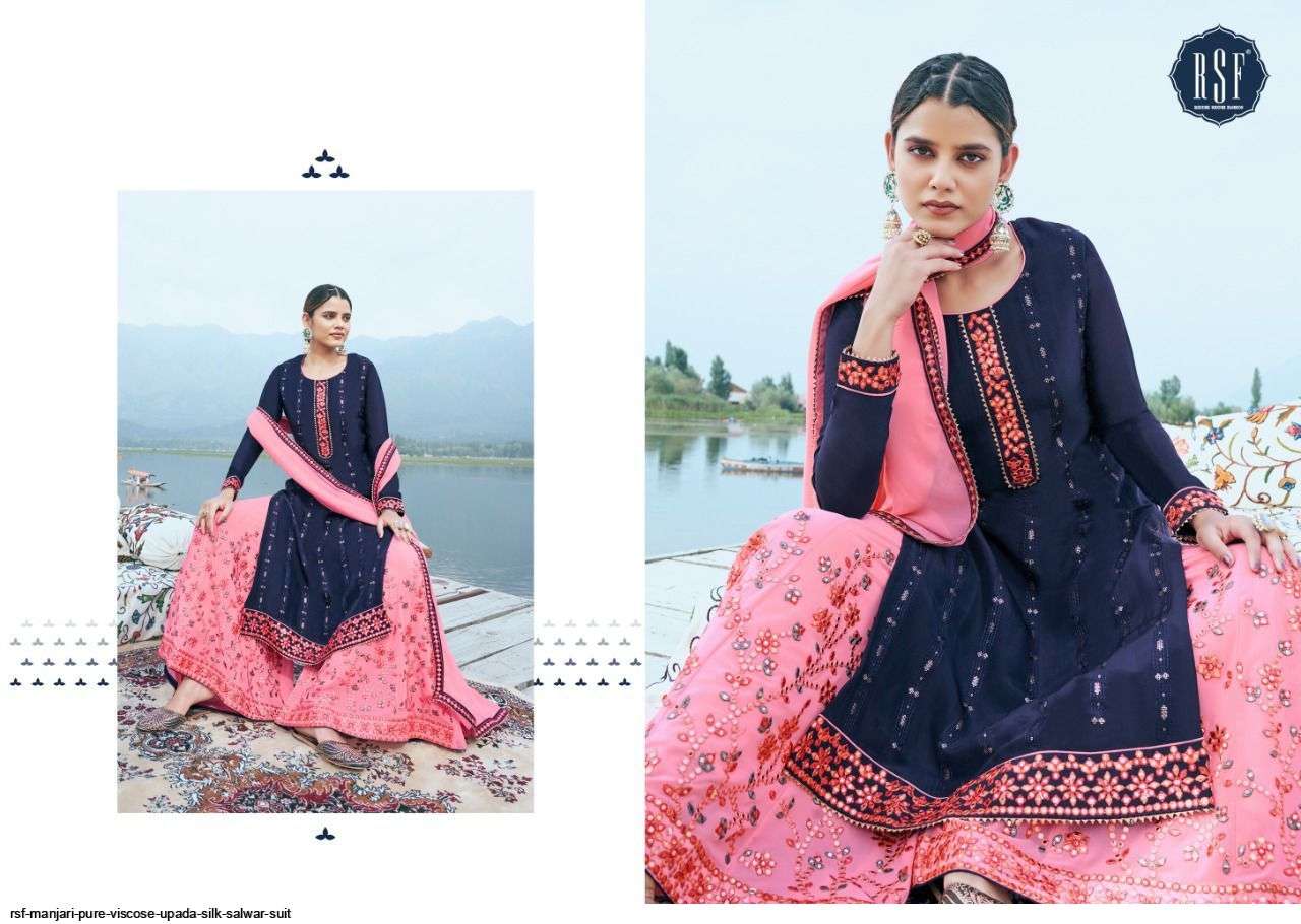 Rsf Present Manjari Pure Viscose Upada Silk In Heavy Mirror Work Sharara Designer Suit In Wholesale Price At Saidharanx