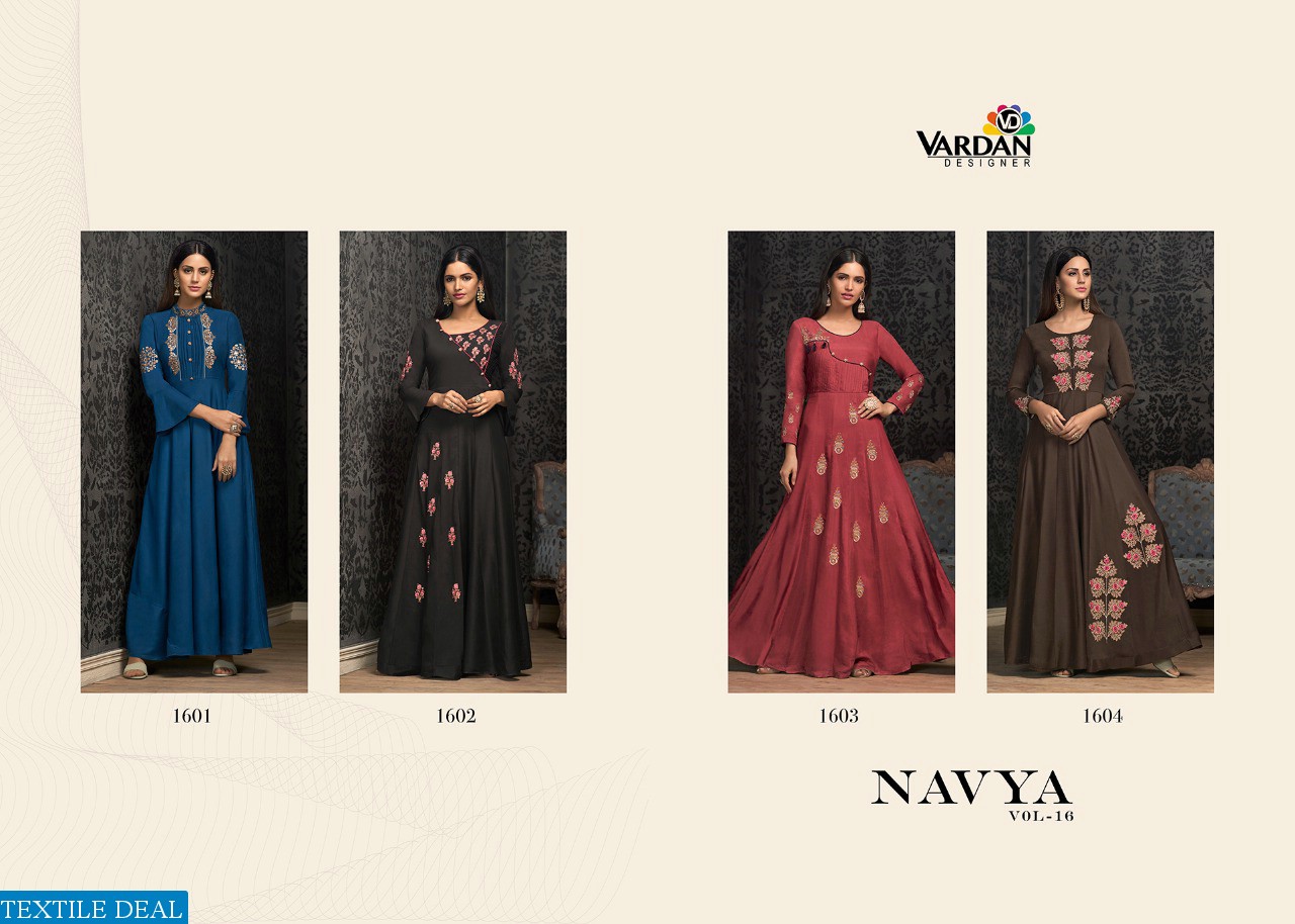 Vardan Designer Navya Vol 16 Long Gown Style Kurti Wholesaler At Saidharanx