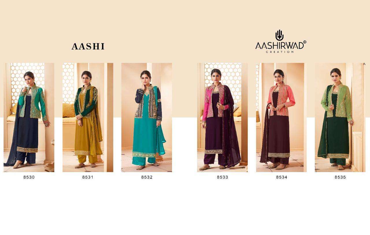 Aashirwad Present Aashi Series 8530-8535 Real Georgette Suit In Wholesale Rate At Saidharanx