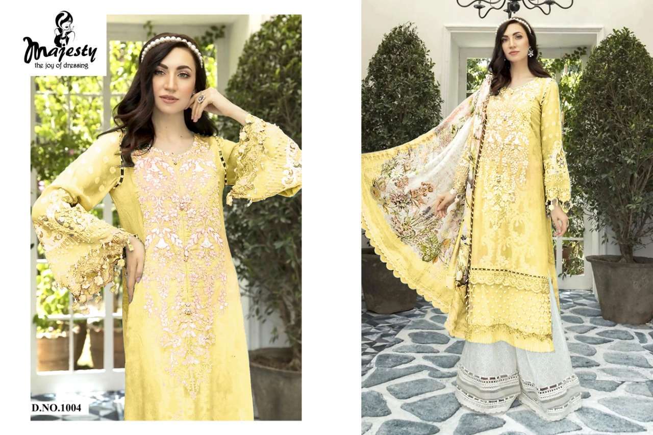 MAJESTY PRESENT MARIA DIGITAL PRINTED JAM SILK COTTON WITH EMBROIDERED PATCH PAKISTANI DRESS MATERIAL COLLECTION IN WHOLESALE PRICE AT SAIDHARANX