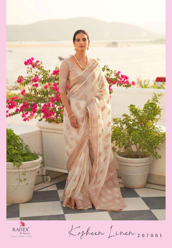 Rajtex Kosheen Linen 207001-207006 Series Indian Women Traditional Fashion Party wear Special Linen Weaving Saree with Blouse At Saidharanx 