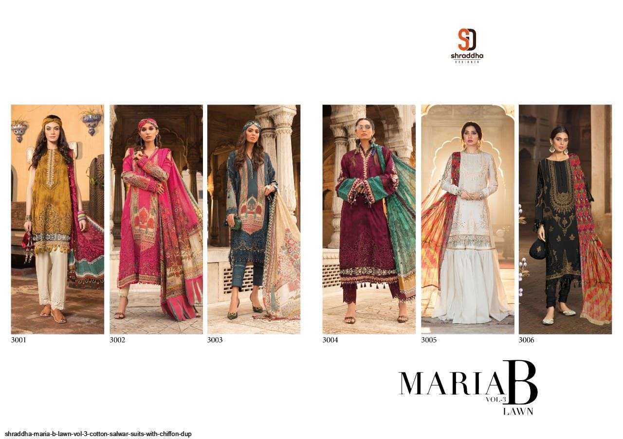 SHRADDHA DESIGNER PRESENT MARIA B VOL 3 LAWN COTTON PAKISTANI SUITS IN WHOLESALE PRICE AT SAIDHARANX 