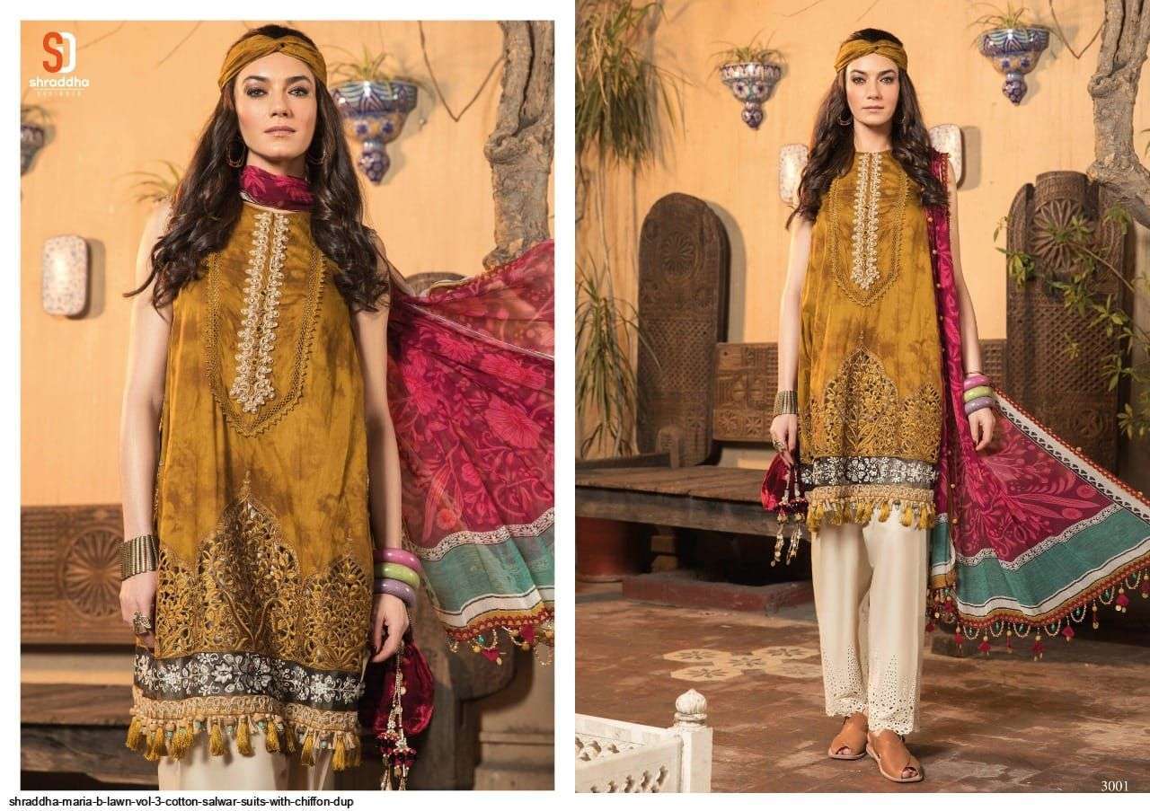 SHRADDHA DESIGNER PRESENT MARIA B VOL 3 LAWN COTTON PAKISTANI SUITS IN WHOLESALE PRICE AT SAIDHARANX 