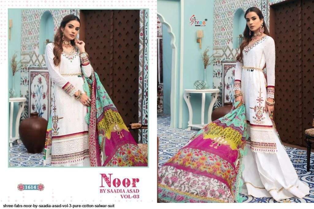 SHREE FABS NOOR BY SAADIA ASAD VOL 3 PURE COTTON SALWAR SUIT AT SAIDHARANX 