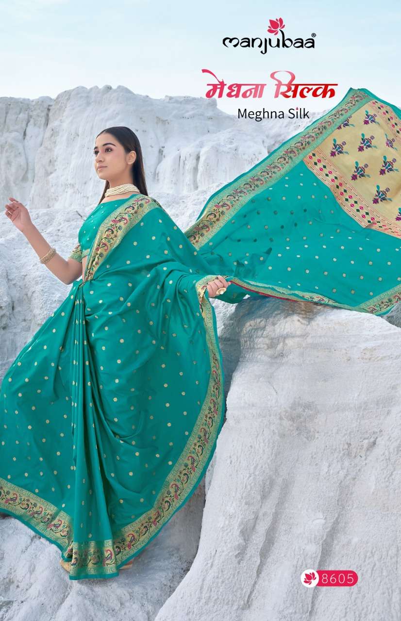  MANJUBAA MEGHANA SILK 8600 BANARASI SILK EXCLUSIVE FANCY SAREES AT SAIDHARANX 