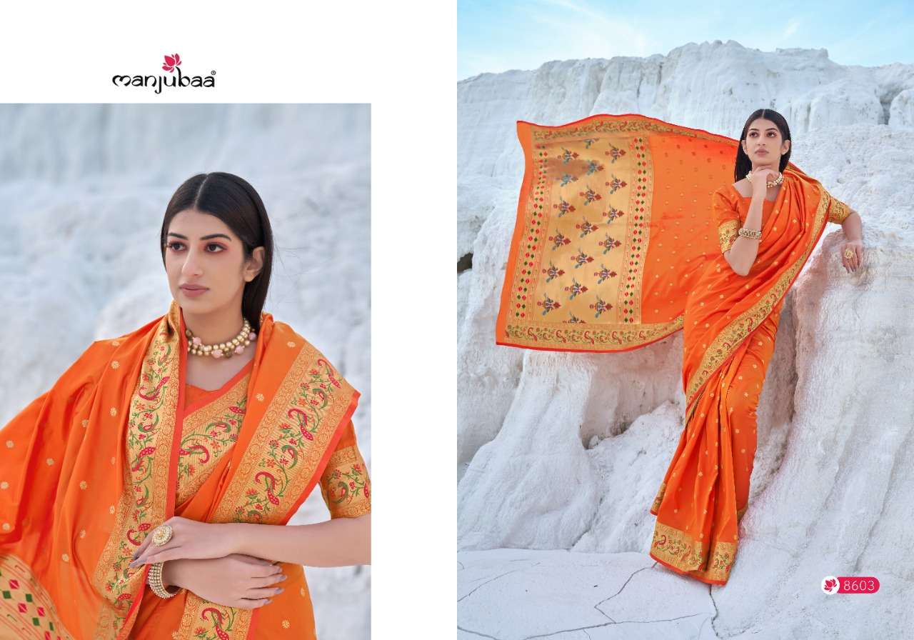  MANJUBAA MEGHANA SILK 8600 BANARASI SILK EXCLUSIVE FANCY SAREES AT SAIDHARANX 