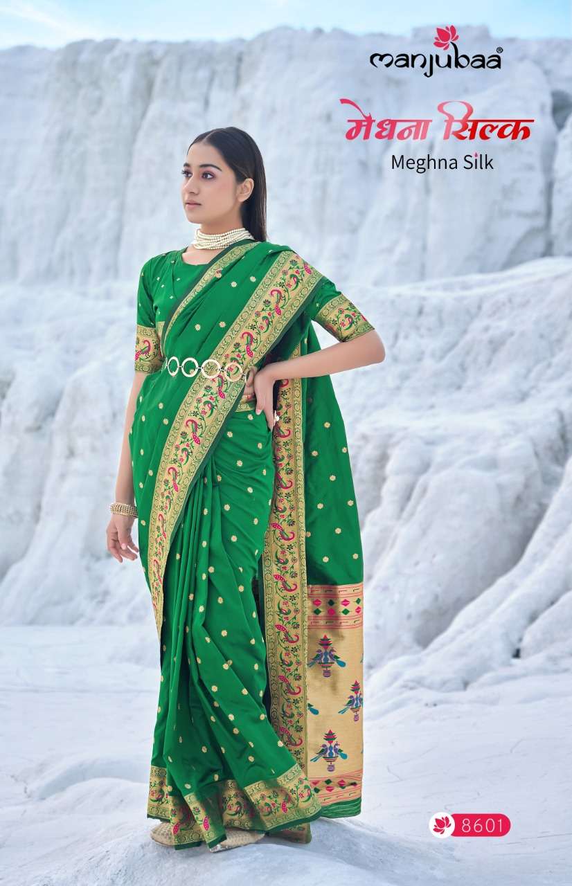  MANJUBAA MEGHANA SILK 8600 BANARASI SILK EXCLUSIVE FANCY SAREES AT SAIDHARANX 