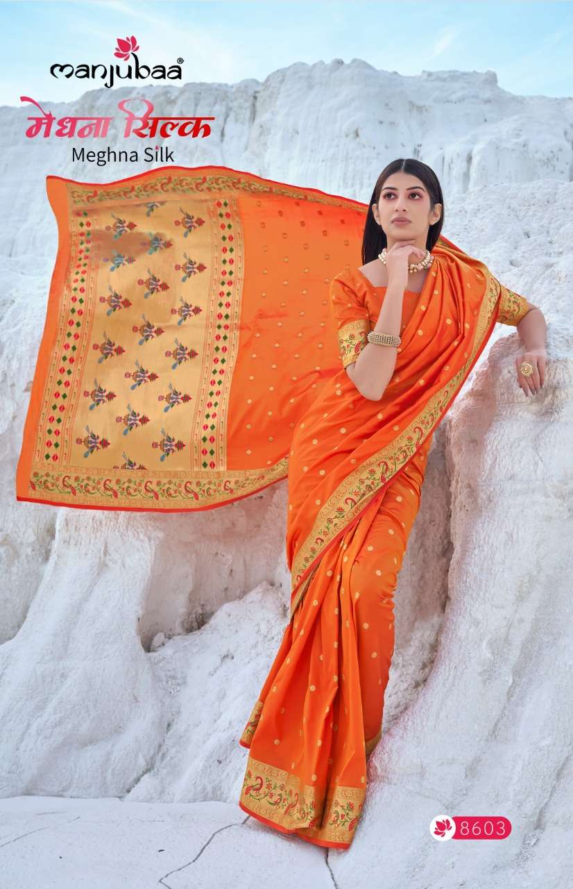  MANJUBAA MEGHANA SILK 8600 BANARASI SILK EXCLUSIVE FANCY SAREES AT SAIDHARANX 