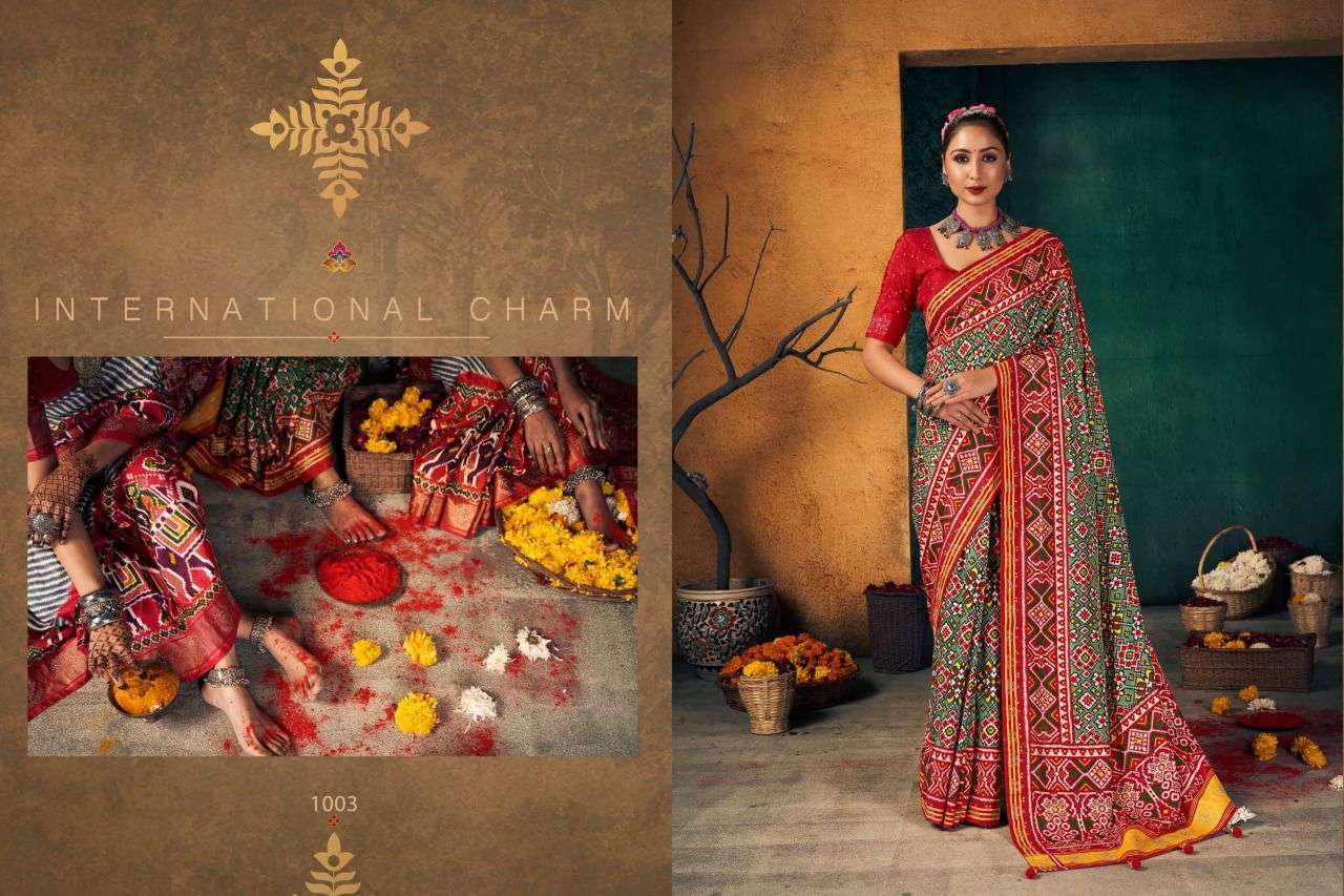 SHUBH SHREE PRESENT KESARIYA DOLA SILK FOIL PRINTED DESIGNER SAREES AT SAIDHARANX 