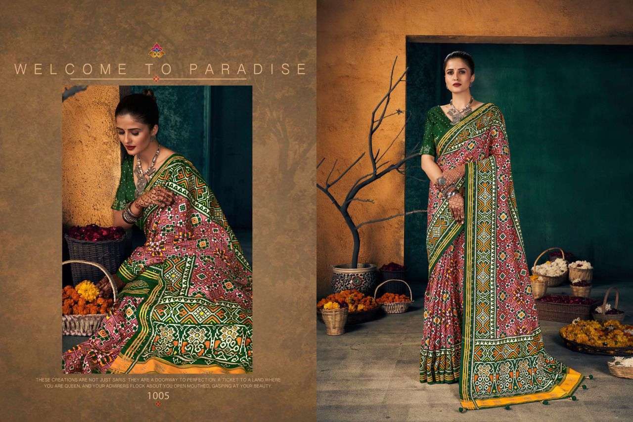 SHUBH SHREE PRESENT KESARIYA DOLA SILK FOIL PRINTED DESIGNER SAREES AT SAIDHARANX 