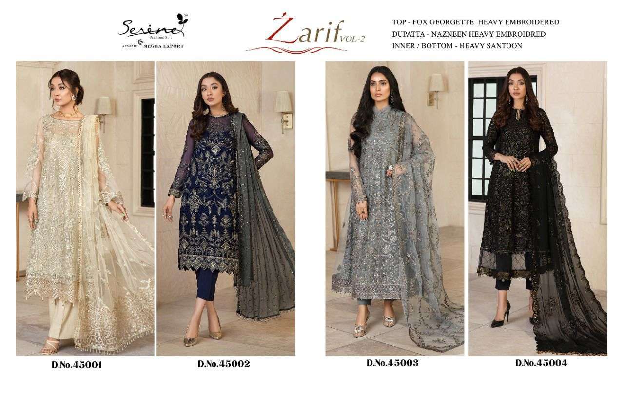 SERENE PRESENT ZARIF VOL 2 GEORGETTE WITH EMBROIDERY SEMI STITCHED PAKISTANI SUITS IN WHOLESALE PRICE IN SURAT - SAI DHARANX 