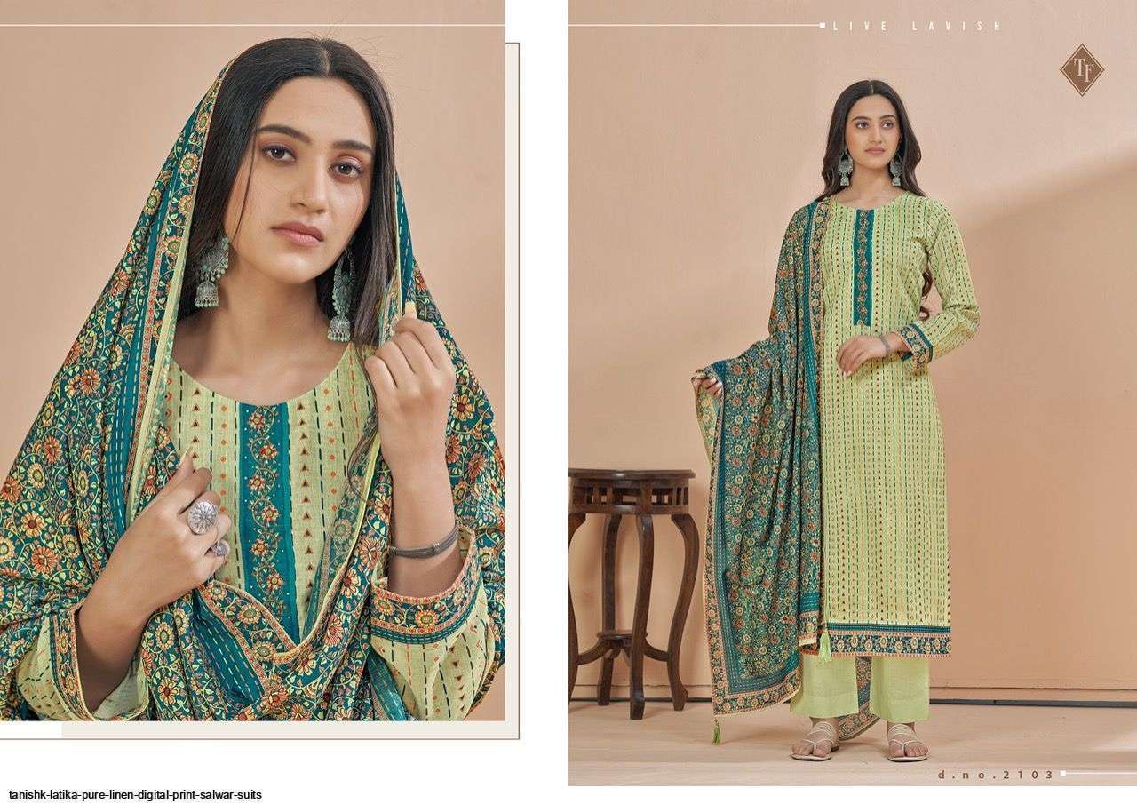 TANISHK FASHION PRESENT LATIKA PURE LINEN DIGITAL PRINTED SALWAR SUITS IN WHOLESALE PRICE IN SURAT - SAIDHARANX 