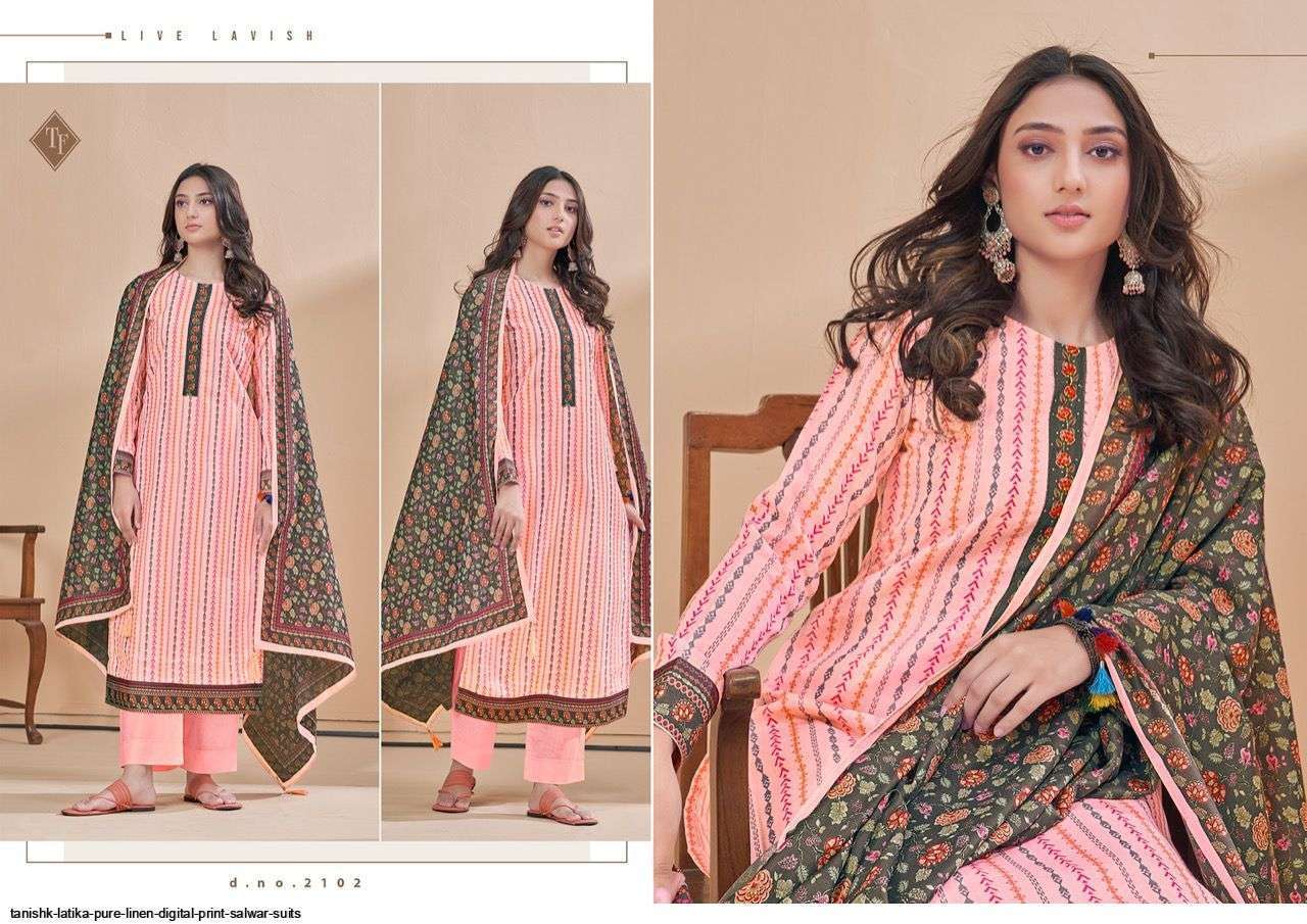 TANISHK FASHION PRESENT LATIKA PURE LINEN DIGITAL PRINTED SALWAR SUITS IN WHOLESALE PRICE IN SURAT - SAIDHARANX 