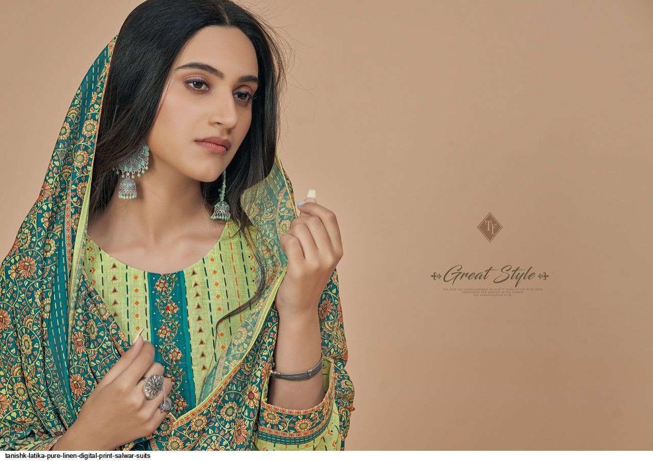 TANISHK FASHION PRESENT LATIKA PURE LINEN DIGITAL PRINTED SALWAR SUITS IN WHOLESALE PRICE IN SURAT - SAIDHARANX 