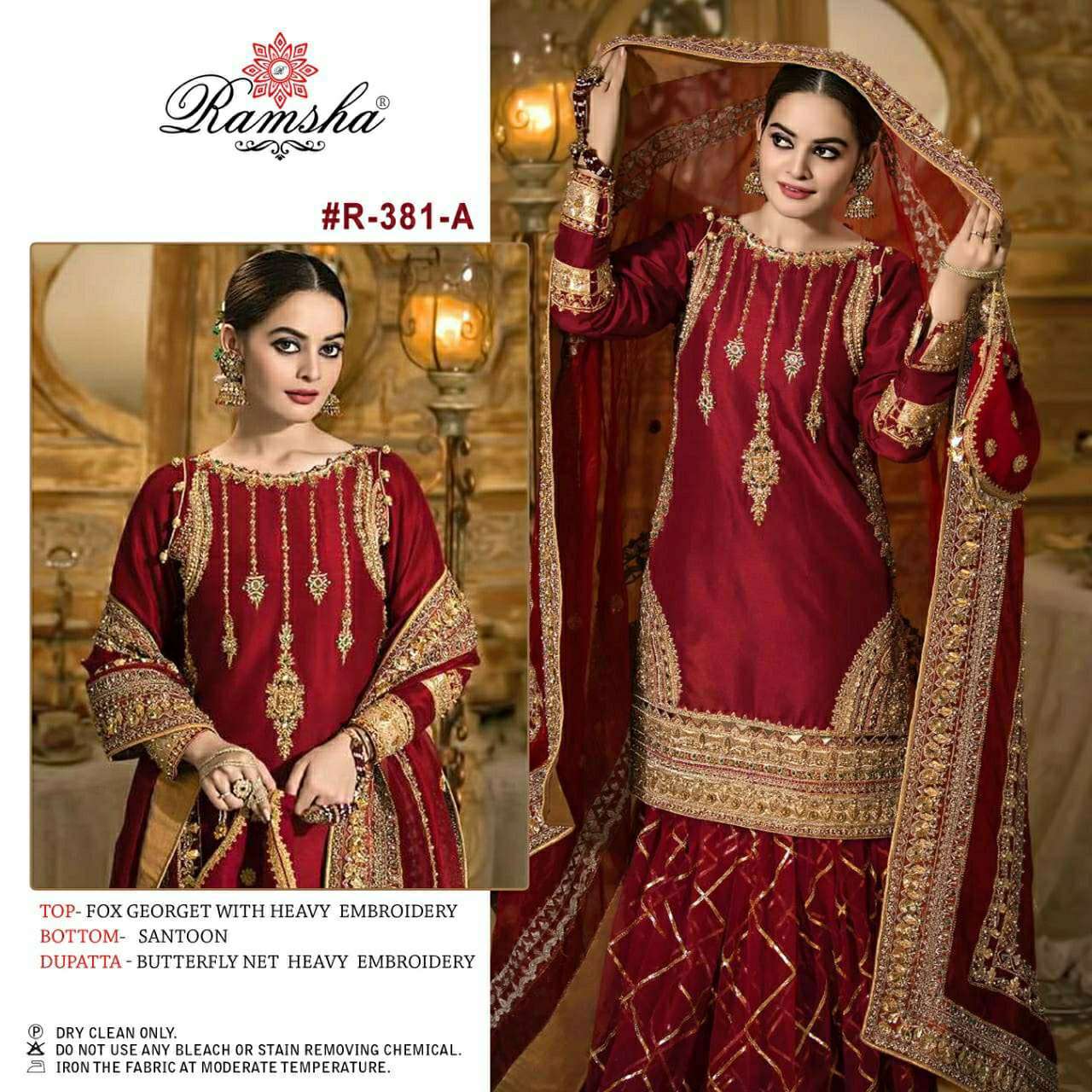 RAMSHA R-381 COLORS BY RAMSHA 381-A TO 381-B SERIES GEORGETTE EMBROIDERED PAKISTANI DRESS AT SAIDHARANX