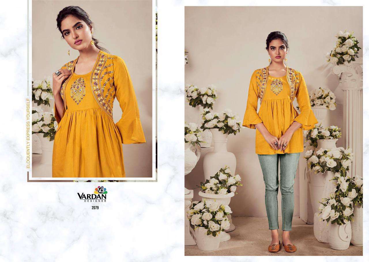 BATAK VOL-2 BY VARDAN DESIGNER 2077 TO 2082 SERIES BEAUTIFUL STYLISH FANCY COLORFUL CASUAL WEAR & ETHNIC WEAR HEAVY RAYON TOPS AT WHOLESALE PRICE IN SURAT - SAIDHARANX 