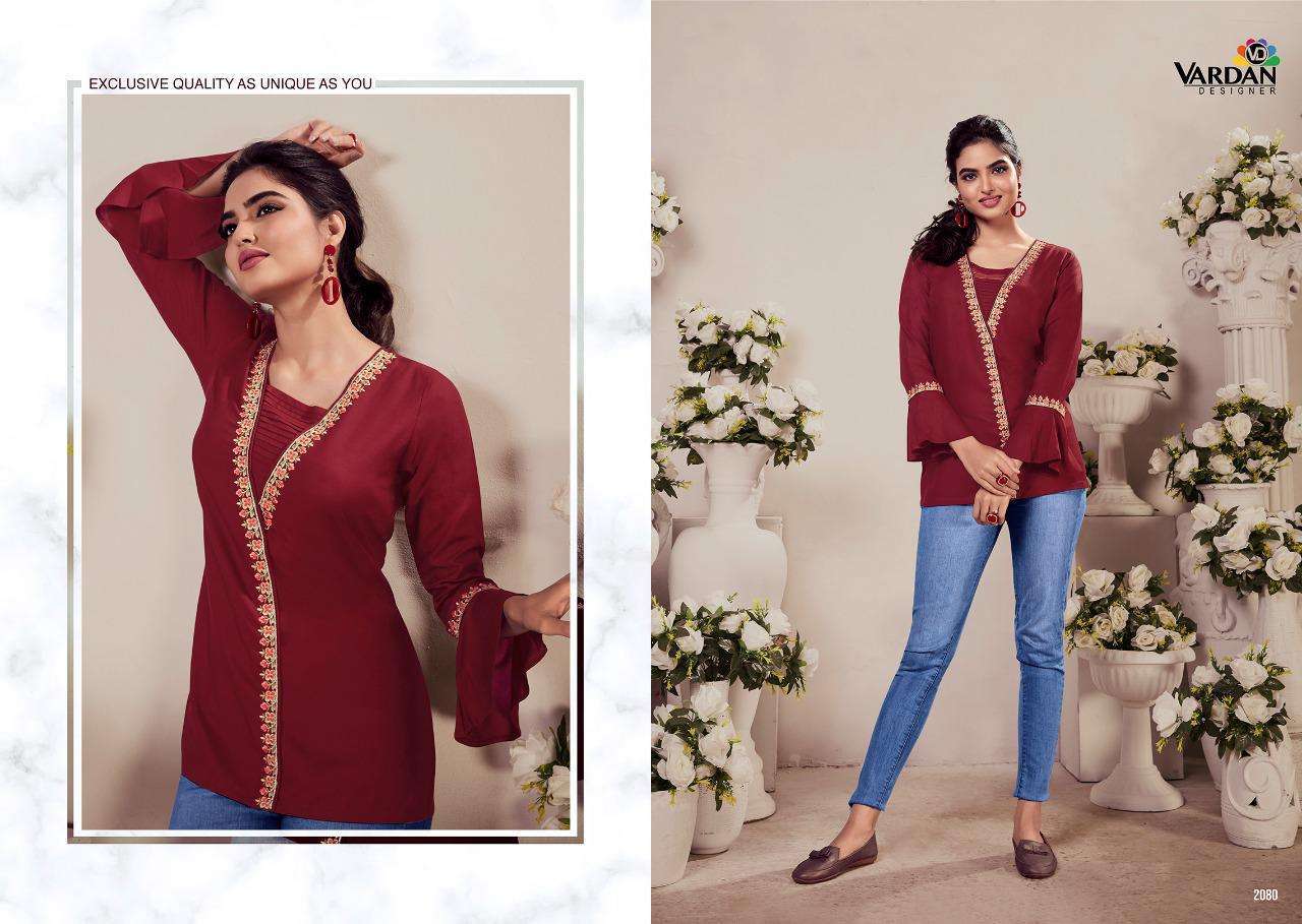 BATAK VOL-2 BY VARDAN DESIGNER 2077 TO 2082 SERIES BEAUTIFUL STYLISH FANCY COLORFUL CASUAL WEAR & ETHNIC WEAR HEAVY RAYON TOPS AT WHOLESALE PRICE IN SURAT - SAIDHARANX 