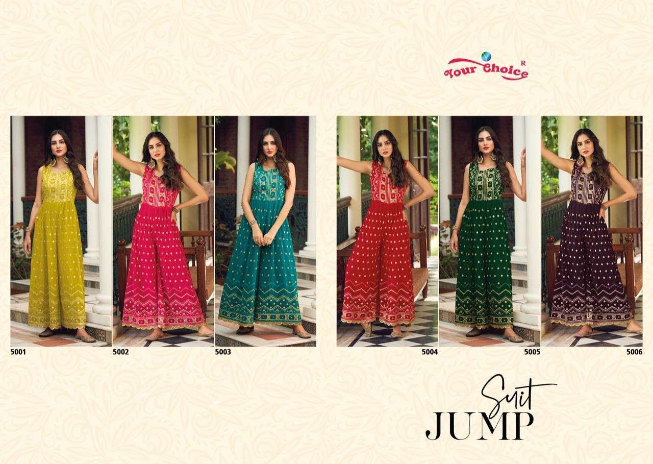JUMP SUIT BY YOUR CHOICE 5001 TO 5006 SERIES GEORGETTE FULL STICHED GOWNS WHOLESALE 6 PCS IN SURAT -  SAIDHARANX