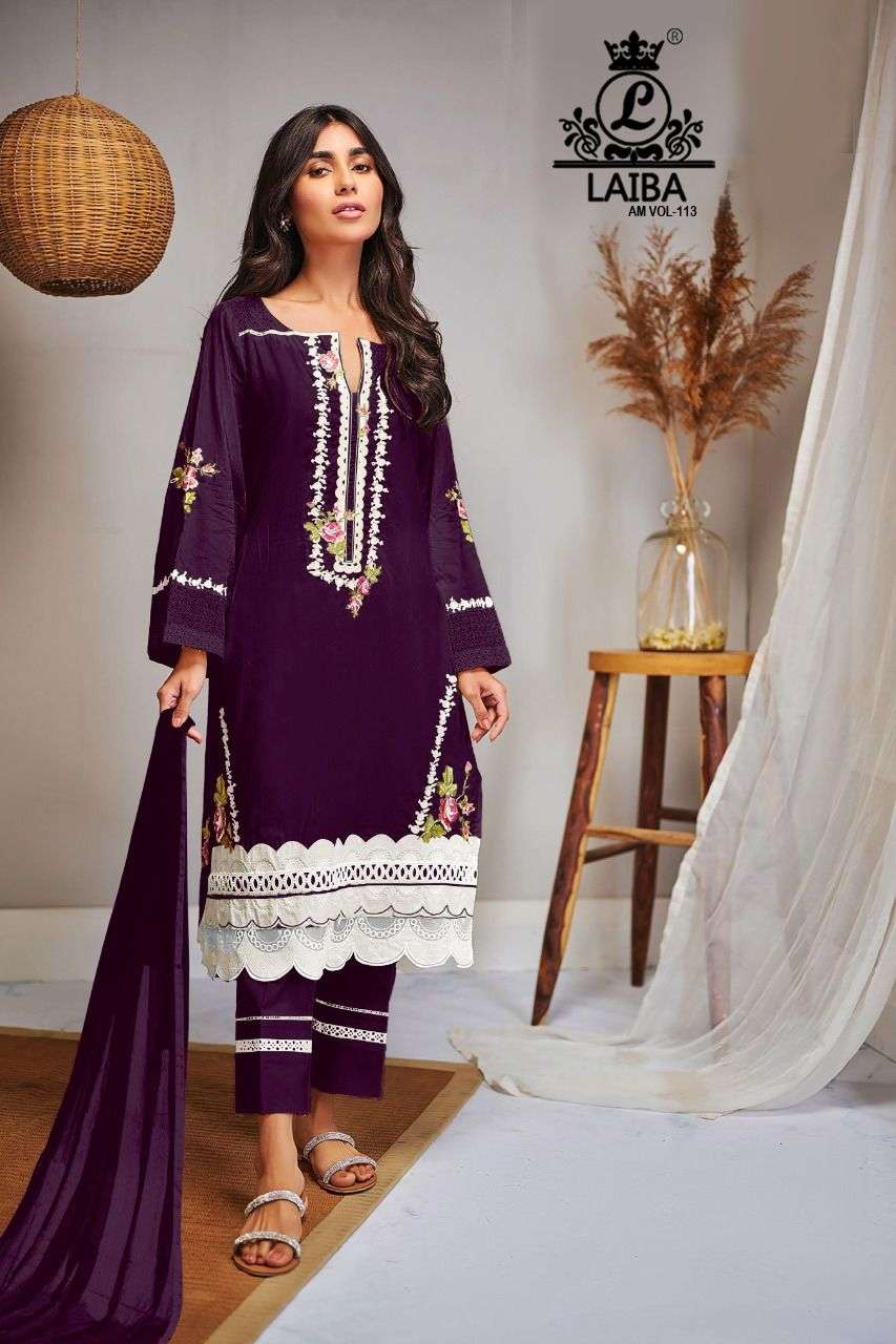 LAIBA AM VOL 113 PAKISTANI TOP PANT WITH DUPATTA AT WHOLESALE RATE IN SURAT - SAIDHARANX 