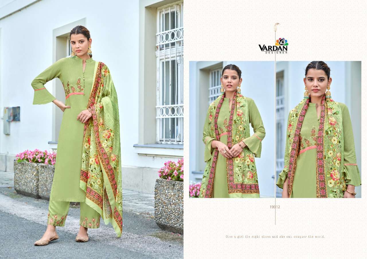 MEERA VOL 1 BY VARDAN RAYON FULL STITCH 3 PIECE COLLECTION WHOLESALE PRICE IN SURAT - SAIDHARANX 