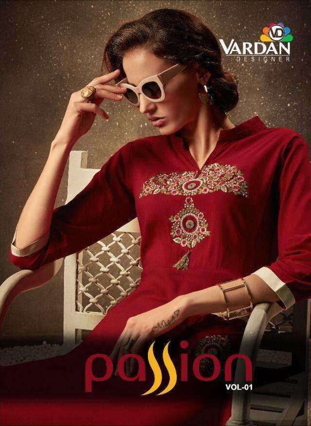 PASSION VOL 1 BY VARDAN RAYON LONG KURTIS GOOD LOOKING COLLECTION WHOLESALE RATE IN SURAT - SAIDHARANX 