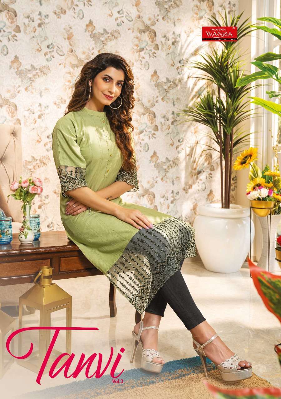 TANVI VOL 3 BY WANNA RAYON FANCY DESIGNER KURTIS WHOLESALE RATE IN SURAT - SAIDHARANX 