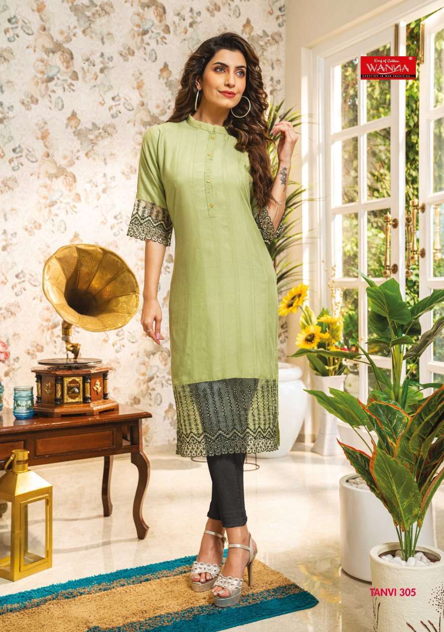 TANVI VOL 3 BY WANNA RAYON FANCY DESIGNER KURTIS WHOLESALE RATE IN SURAT - SAIDHARANX 