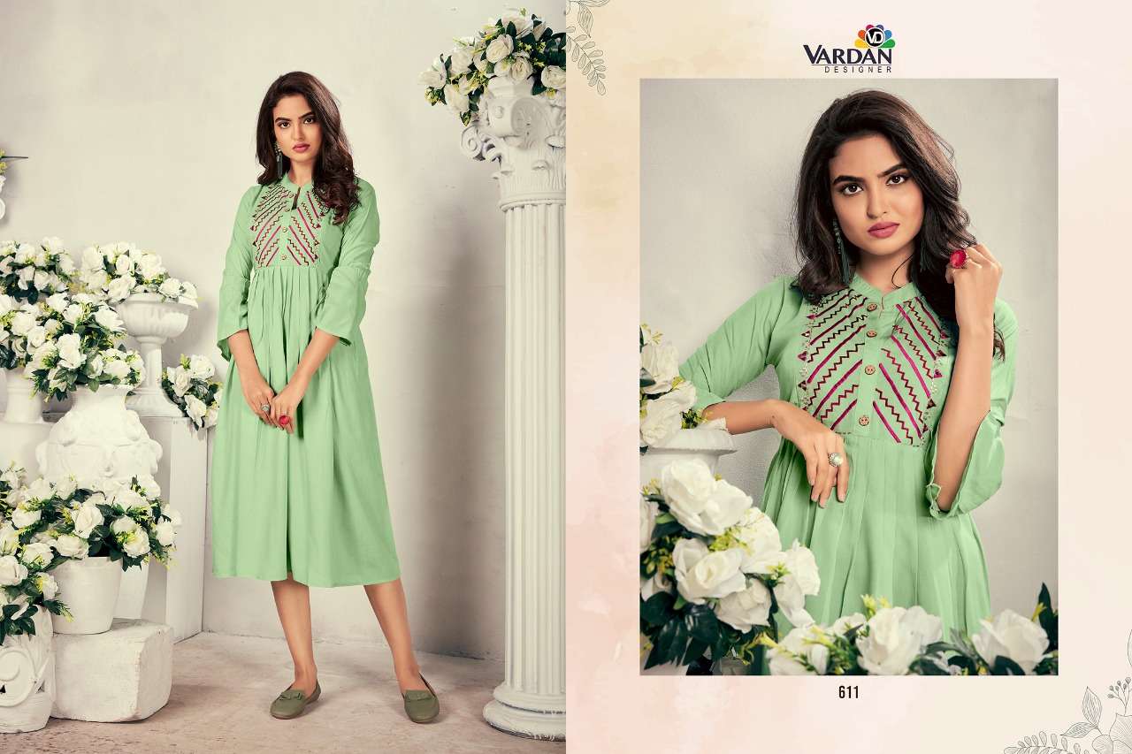 VARDAN GOOD NEWS VOL 1 RAYON GOWN STYLE KURTIS LATEST CATALOGUE WHOLESALE RATE IN SURAT - SAIDHARANX 