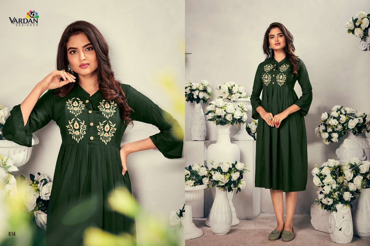 VARDAN GOOD NEWS VOL 1 RAYON GOWN STYLE KURTIS LATEST CATALOGUE WHOLESALE RATE IN SURAT - SAIDHARANX 