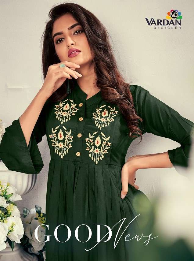 VARDAN GOOD NEWS VOL 1 RAYON GOWN STYLE KURTIS LATEST CATALOGUE WHOLESALE RATE IN SURAT - SAIDHARANX 