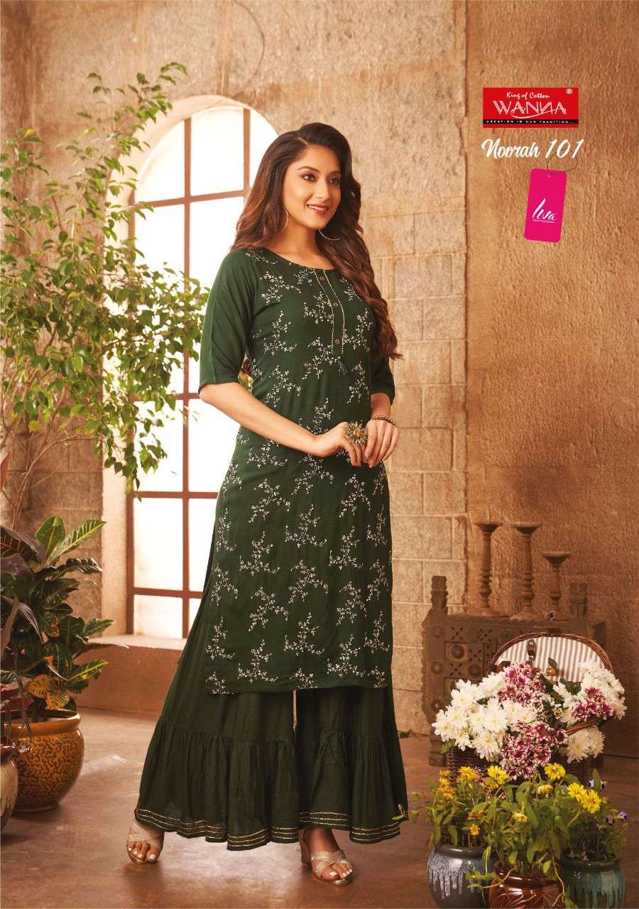 WANNA NOORAH FANCY DESIGNER KURTI WITH SHARARA WHOLESALE RATE IN SURAT - SAIDHARANX 