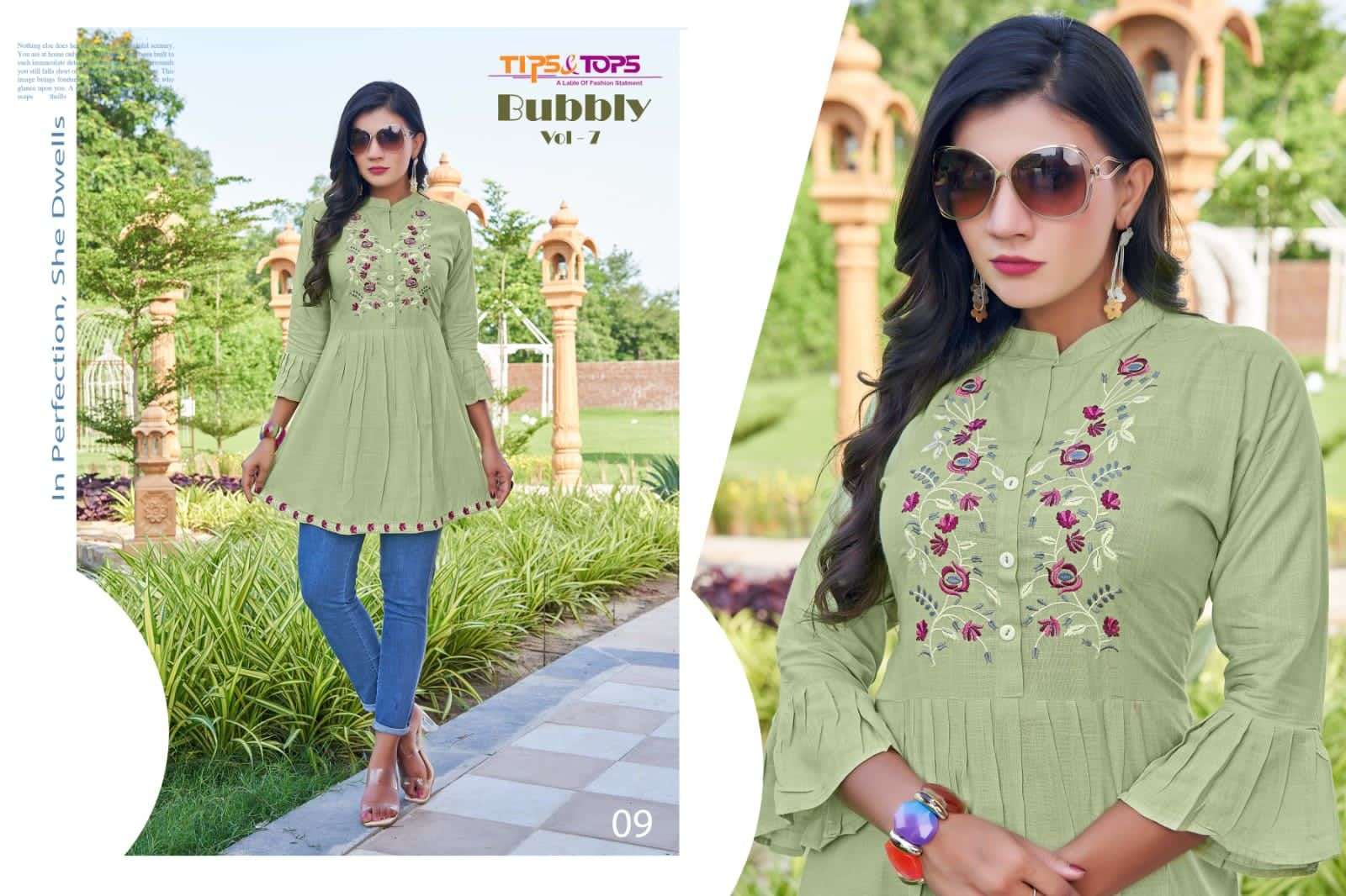 BUBBLY VOL-7 BY TIPS AND TOPS 01 TO 09 SERIES RAYON EMBROIDERY TOPS WHOLESALE RATE IN SURAT - SAIDHARANX 