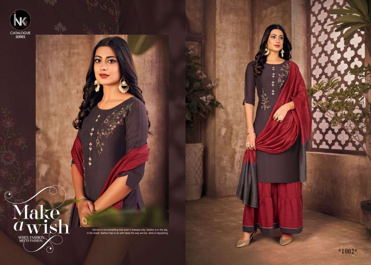 INK 9 PRESENT MAJESTY READYMADE PURE SILK SHARAR STYLE DESIGNER SUITS IN WHOLESALE PRICE IN SURAT - SAI DHARANX 